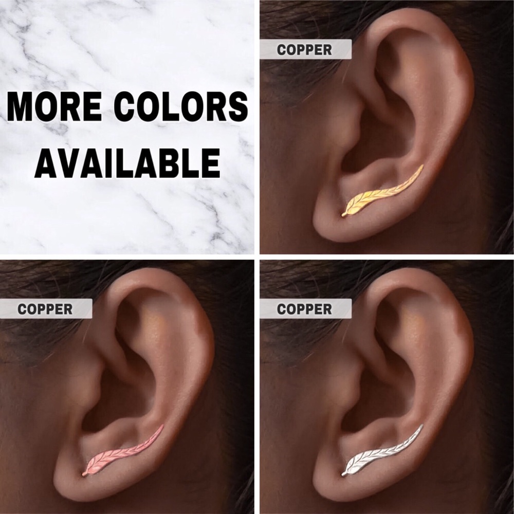 ⚜️𝟯𝟬%𝗢𝗙𝗙 𝗯𝘂𝗻𝗱𝗹𝗲𝘀 𝟯+⚜️ NEW Leaf Textured Simple Crawler Earrings - Picture 4 of 6